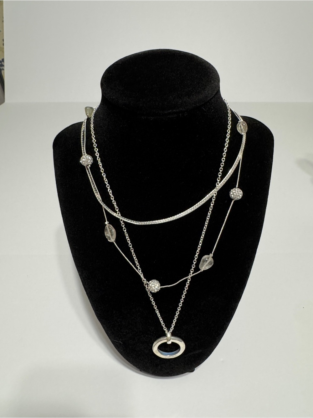 Emberly Layered Silver Crystal Pendant Necklace - Women Jewelry
